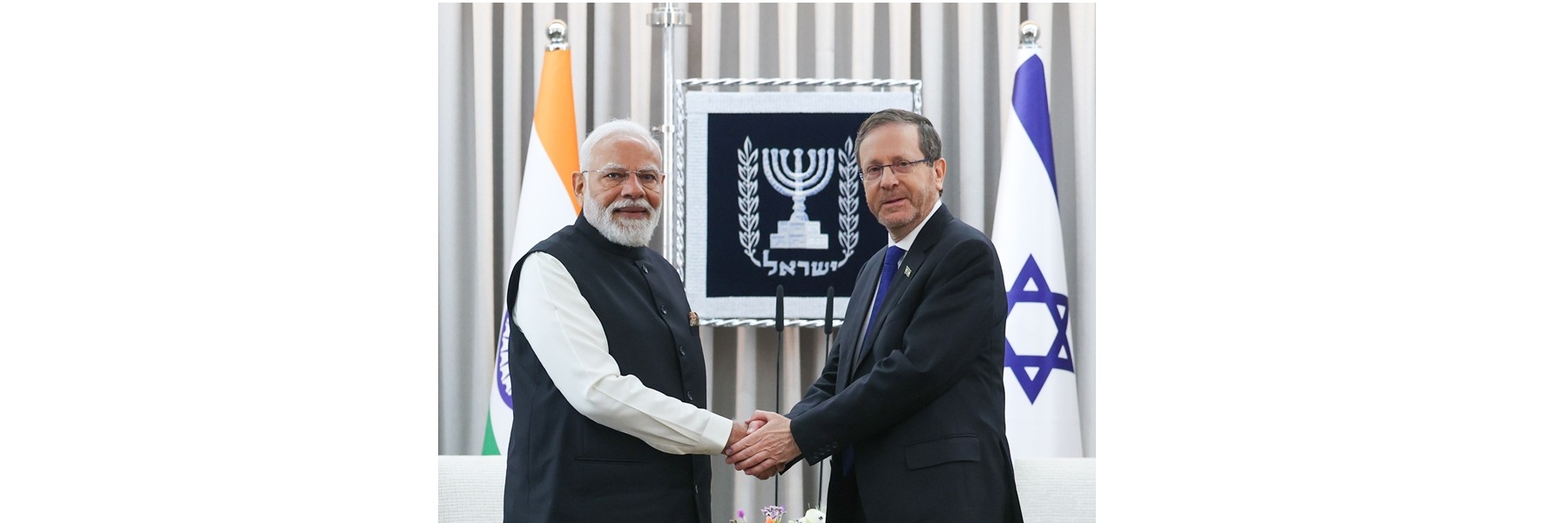 PM holds a bilateral meeting with the President of Israel, Mr. Isaac Herzog at Jerusalem, in Israel.