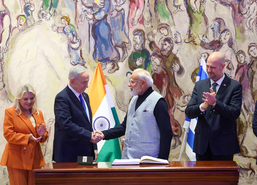 PM arrives at the Knesset (Israeli Parliament) during official ceremony at Tel Aviv, in Israel.