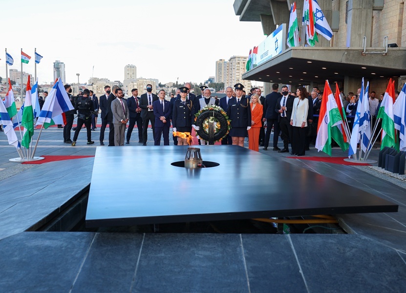 PM paid floral tributes at the Knesset Plaza Memorial, in Israel.