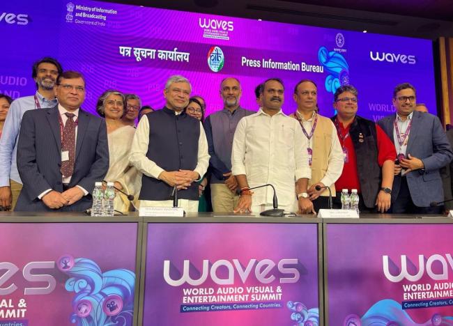 At WAVES2025 in Mumbai, IICT launched AVGC-XR collaborations with global leaders. Ministers Ashwini Vaishnaw, Dr. L. Murugan, and officials Sanjay Jaju and Dhirendra Ojha attended the event.	
