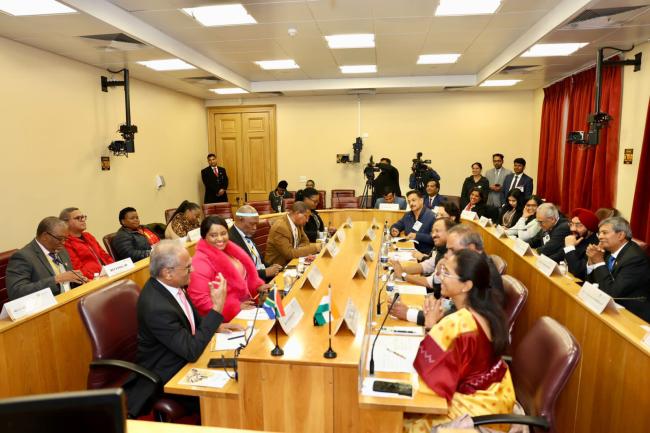 The All-party Parliamentary delegation meets Mr. Supra Obakeng Ramoeletsi Mahumapelo, Chairperson and other members of Parliamentary Portfolio Committee on International Relations and Cooperation, and updated them about Operation Sindoor.