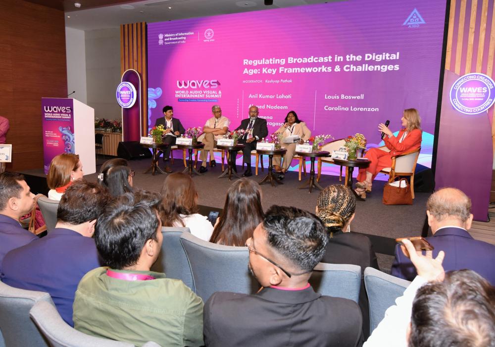 The Breakout Sessions: Panel on broadcast regulation featured TRAI’s Anil Lahoti, AIBD’s Gnanapragasam, ABU’s Nadeem, and Mediaset’s Lorenzo in Mumbai on May 2, 2025.