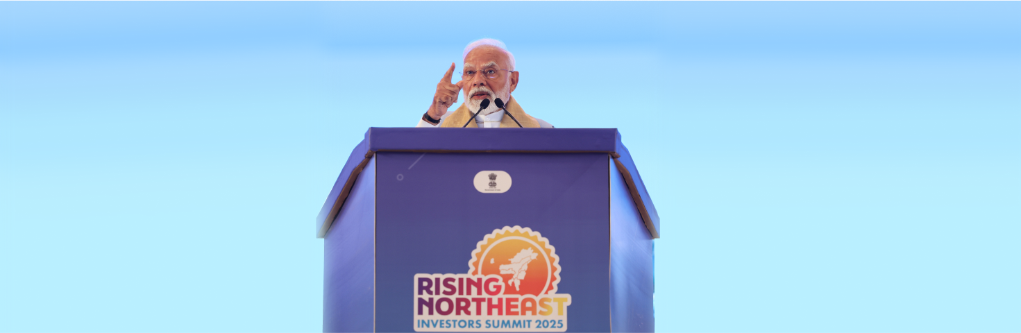 PM addressing at the Rising North East Investors Summit in Bharat Mandapam, New Delhi