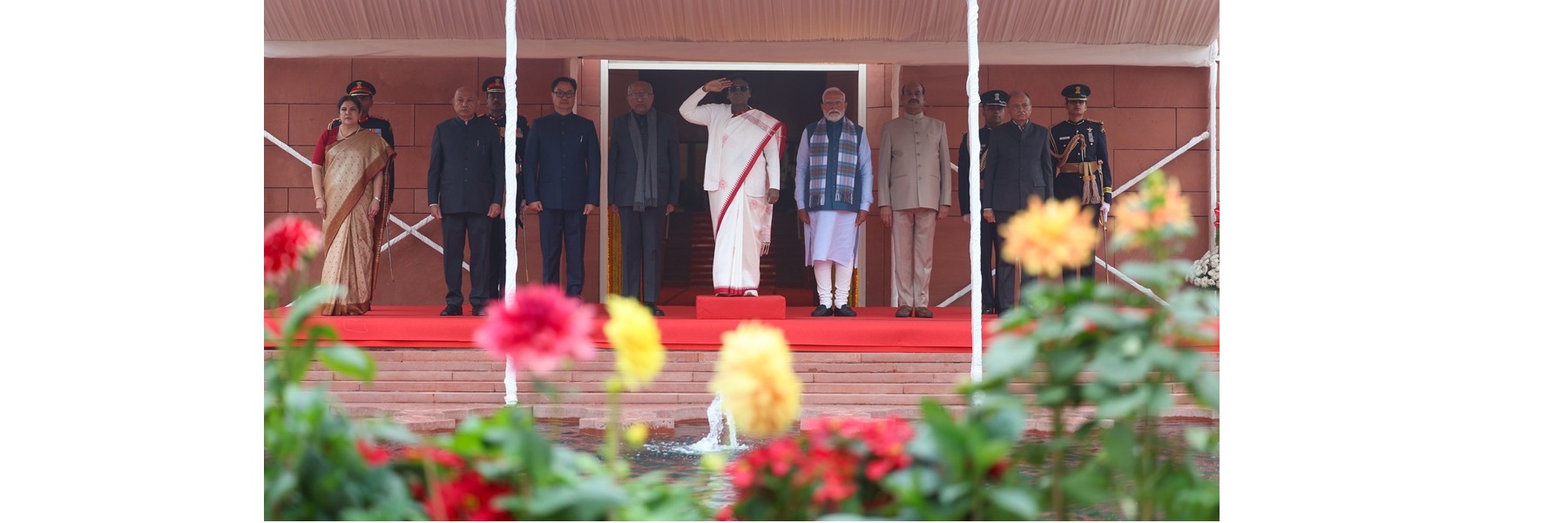 The President of India, Smt Droupadi Murmu, the Vice-President of India, Shri C. P. Radhakrishnan and PM attend the Budget Session of 2026 at Parliament House, in New Delhi