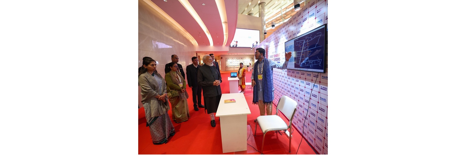 PM visits an exhibition at the Viksit Bharat Young Leaders Dialogue 2026, in Bharat Mandapam, New Delhi
