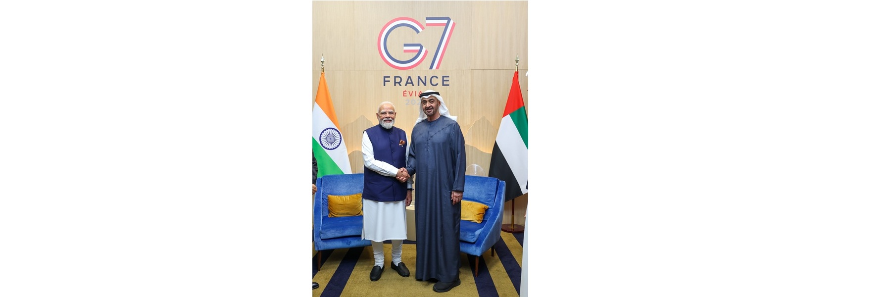 प्रधानमंत्री ने फ्रांस के एवियन में G7 शिखर सम्मेलन के दौरान संयुक्त अरब अमीरात के राष्ट्रपति शेख मोहम्मद बिन जायद अल नाहयान के साथ द्विपक्षीय बैठक की।